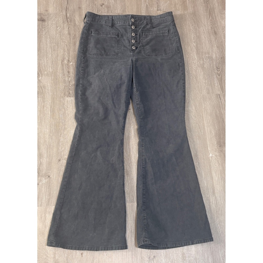 American Eagle Super High Rise Flare Corduroy Pants Gray Button Fly Size 12